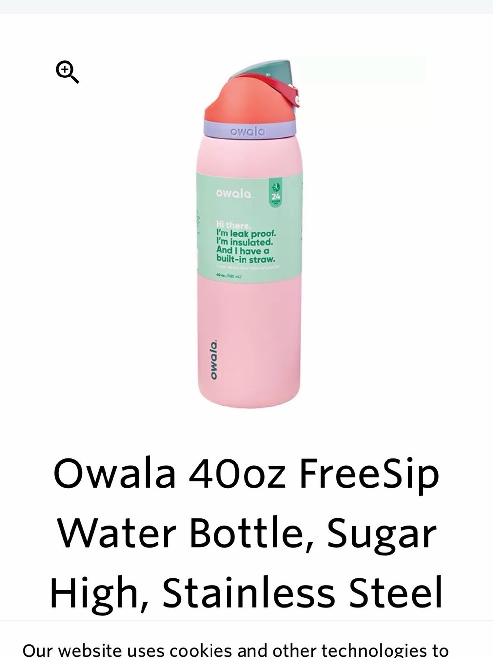 NEW NWT Owala 40oz FreeSip Insulated Water Bottle Sugar High Pink thermos straw